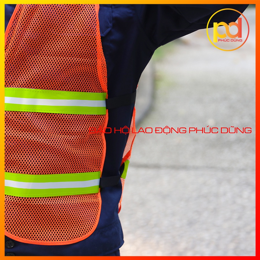 Áo gile lưới phản quang phát sáng khoác ngoài có thun 2 bên giá rẻ, tiện lợi, áo kỹ sư hàn quốc công trình giá rẻ