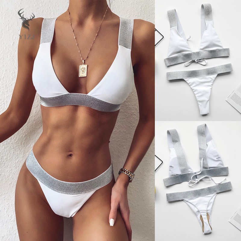 Bộ Đồ Bơi Bikini Lưng Cao Màu Trơn Có Đệm Nâng Ngực Cho Nữ | BigBuy360 - bigbuy360.vn