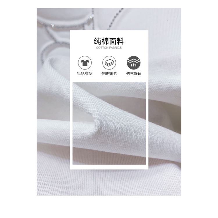 Áo Thun Nữ Ngắn Tay Cổ Tròn Đính Đá Thời Trang