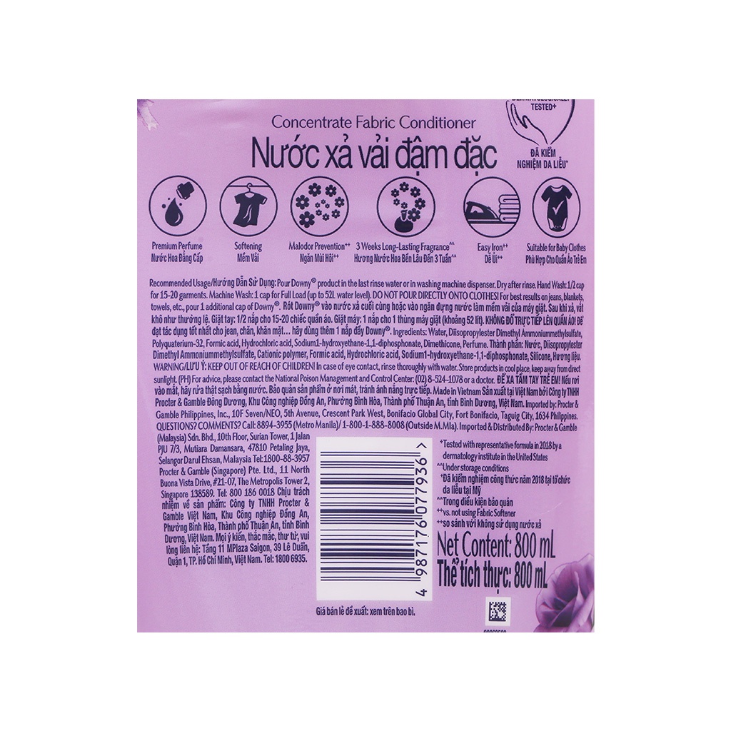 Nước xả vải Downy hương hoa Oải Hương nước Pháp 800 mL / Chai