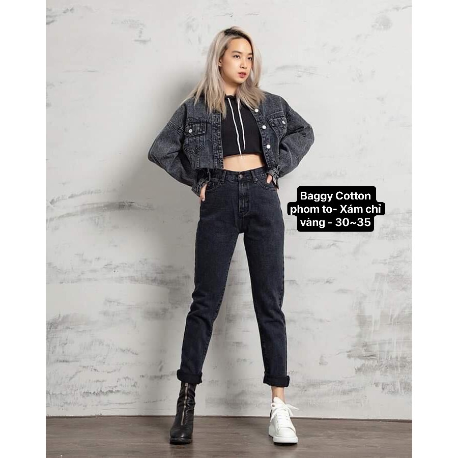Quần Jean Baggy basic nữ ống đứng lưng cao có túi size đại - Tiên Nguyễn Big Size