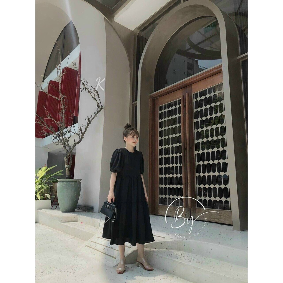 (Sale FreeShip) Đầm váy nữ dáng xòe đi chơi,đầm tầng tay phồng dễ thương,bầu bí bon chen,diện đi đâu cũng xinh