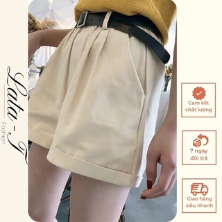 Quần short KAKI nữ cạp thun dáng basic, Quần sooc nữ kèm thắt lưng