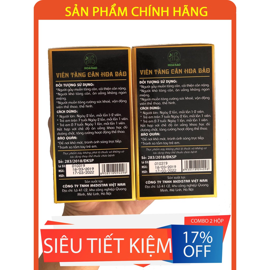 [Combo2 hộp] Viên tăng cân Hoa Bảo - Viên tăng cân cho người gầy - Mỗi hộp 60 viên | BigBuy360 - bigbuy360.vn