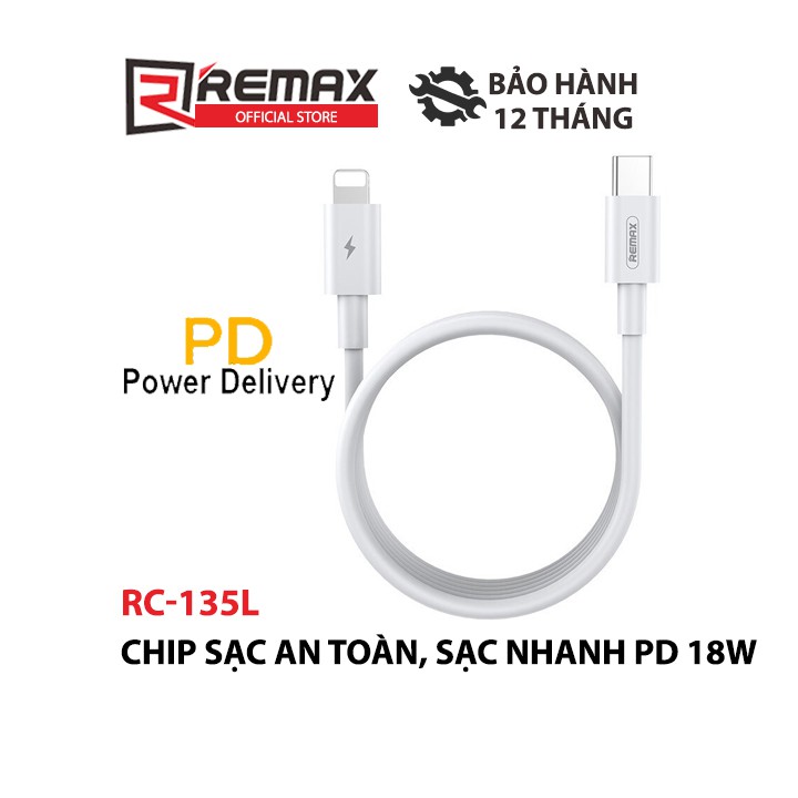 [Mã LTP50 giảm 50000 đơn 150000] Cáp sạc nhanh Remax RC-135L/175i Chaining Series Cổng Type C ra Lightning chuẩn PD