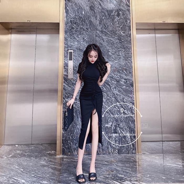 Đầm body lụa dây rút Freesize dưới 52kg - Carotshop