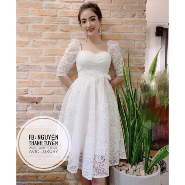 Đầm xoè ren công chúa dự tiệc kèm dây thắt eo + Ảnh thật | BigBuy360 - bigbuy360.vn