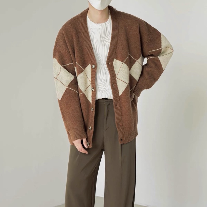 Áo len Cardigan cổ chữ V phiên bản Hàn Quốc, áo khoác len mùa đông len dài tay khoác lười rộng rãi giản dị