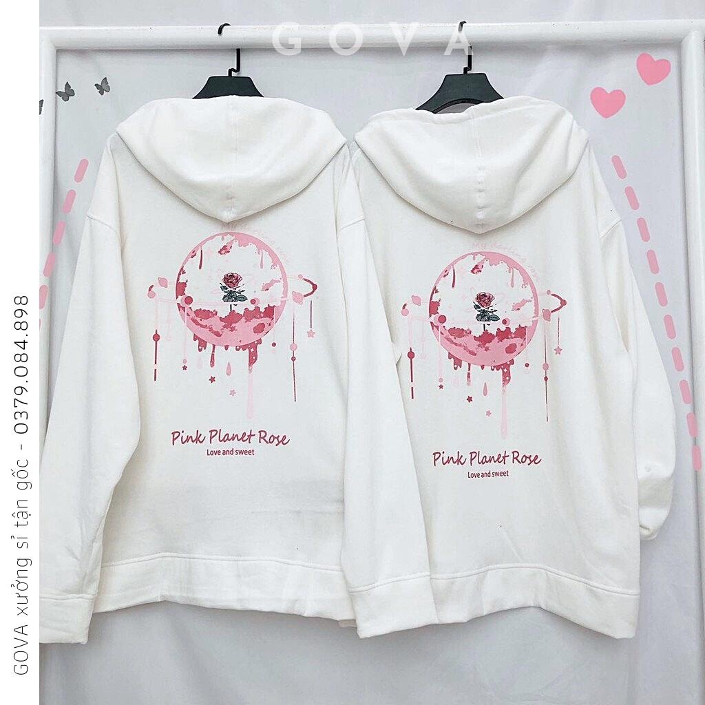 Áo khoác Hoodie nỉ FE PINK PLANTE MOON Dây Kéo form rộng ulzzang Unisex áo nỉ bông nữ AKN24 GOVA