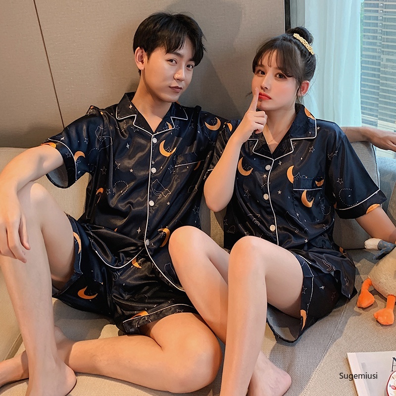 SUGEMIUSI Bộ Đồ Ngủ Vải Lụa Satin Cao Cấp Quyến Rũ Cho Cặp Đôi