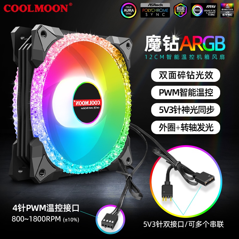 Quạt Tản Nhiệt, Fan Case Coolmoon AS2 ARGB - Led Sync Main 3 Pin 5v / Bộ Hub Coolmoon P-ARGB PWM