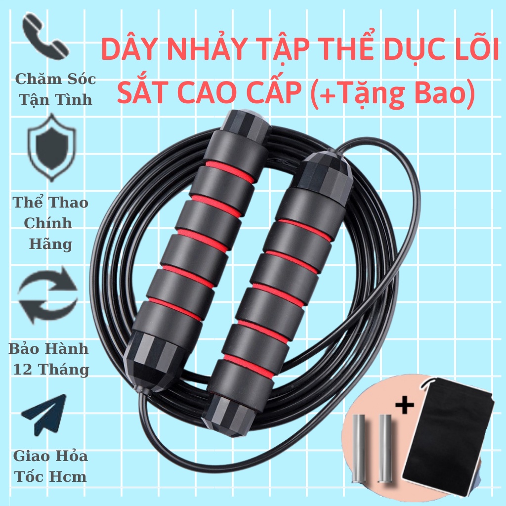 Dây Nhảy Thể Dục LÕI THÉP Kèm TẠ - Tập Luyện Loại Đẹp (Cao Cấp)