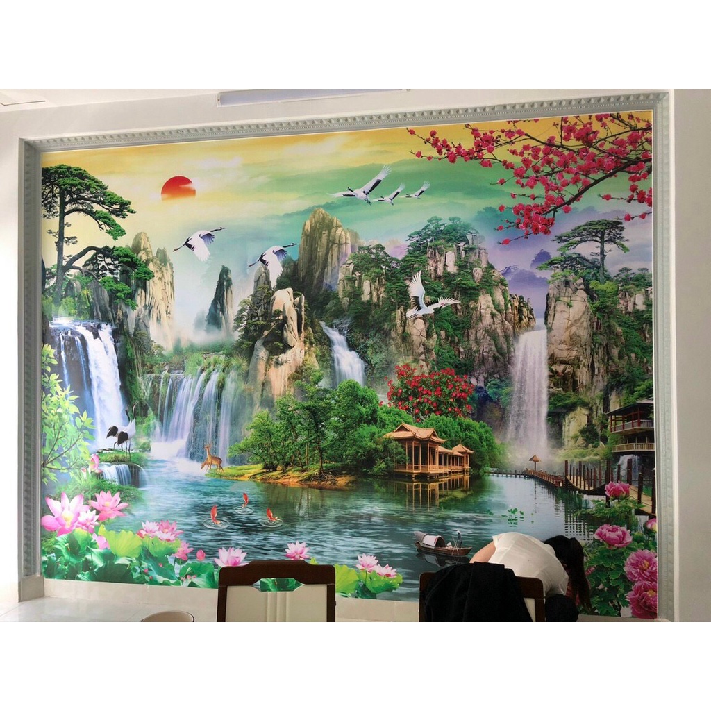 Tranh dán tường 3D VẢI LỤA loại đẹp cho phòng khách, KT: 120CM X 170CM