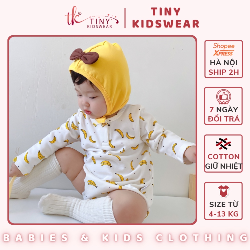 Body chip dài tay, bodysuit thu đông họa tiết quả chuối (tặng kèm mũ mầm) cho bé từ 4-13kg