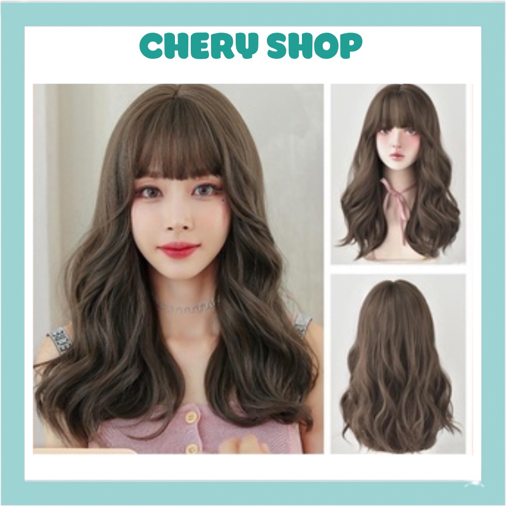 Tóc giả nữ đẹp nguyên đầu xoăn dợn sóng kiểu Hàn dài 40cm tặng kèm lưới trùm mã BHT0304