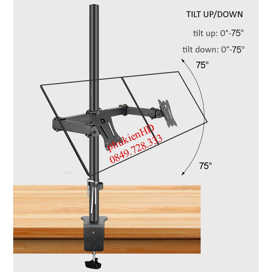 Giá Treo 2 Màn Hình Kẹp Bàn M052 Cao Cấp 17-27 Inch / Tải Trọng 9Kg