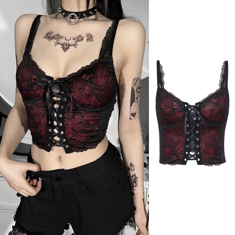 Áo Hai Dây Cổ Chữ V Họa Tiết Hoa Phong Cách Gothic Gợi Cảm Cho Nữ
