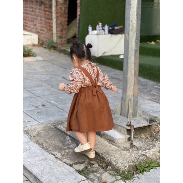 Váy yếm bé gái sét 2 chi tiết  💕 💕 LINA KIDS- yếm nhung áo hoa váy thu đông.