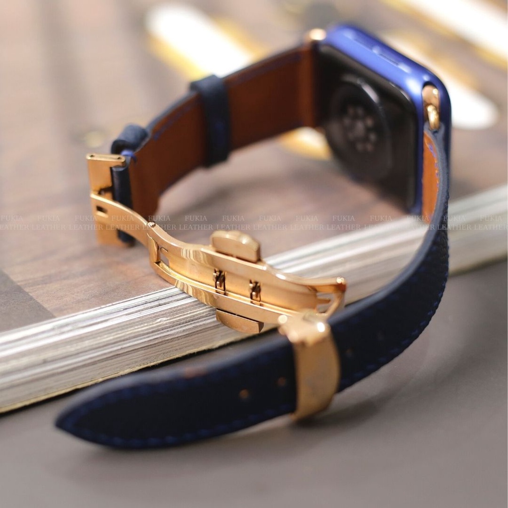 Dây da thủ công Epsom Xanh Navy dành cho Apple Watch Series 1/2/3/4/5/6/7/SE, đồng hồ thông minh, đồng hồ cơ