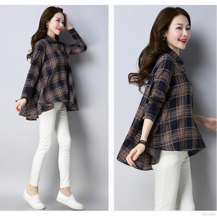 Áo sơ mi ca rô form rộng phong cách trẻ trung năng động dành cho nữ