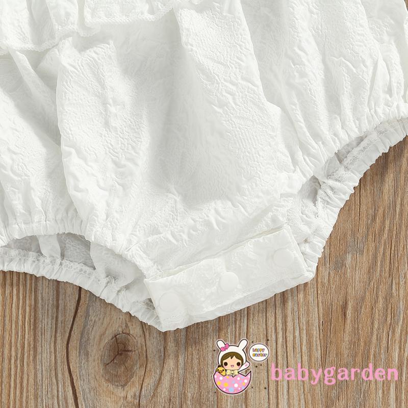 BABYGARDEN-0-24month Baby Girl Summer Jumpsuit, Puff Short Sleeve Square Neck Solid Lace Jacquard Ruffle Bodysuit