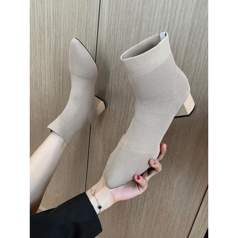 Boots len Ulzzang cổ ngắn mũi nhọn gót cao 4cm ARA