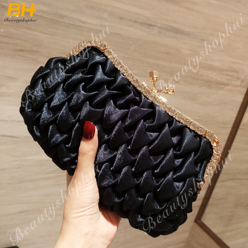 Ví Dự Tiệc Vải Satin Đính Đá Thời Trang 2022 Sang Trọng