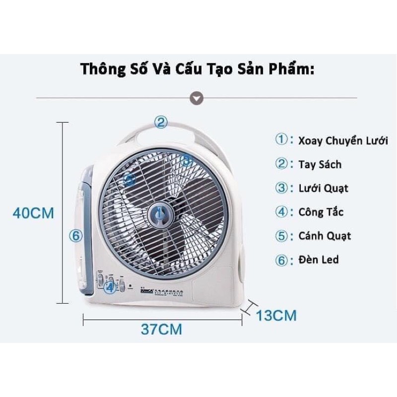 QUẠT ĐÈN TÍCH ĐIỆN SUNCA SF-299A 2 ác quy