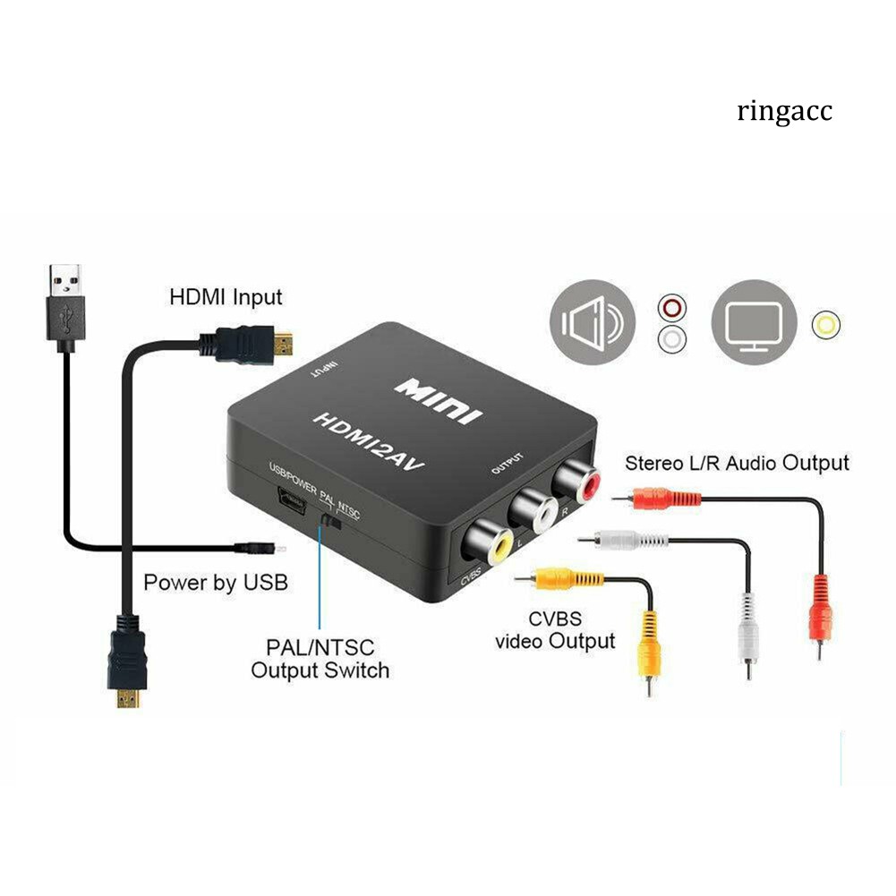 Bộ Chuyển Đổi Âm Thanh Từ Đầu Cắm Hdmi 1080p Sang Av Rca Kèm Phụ Kiện