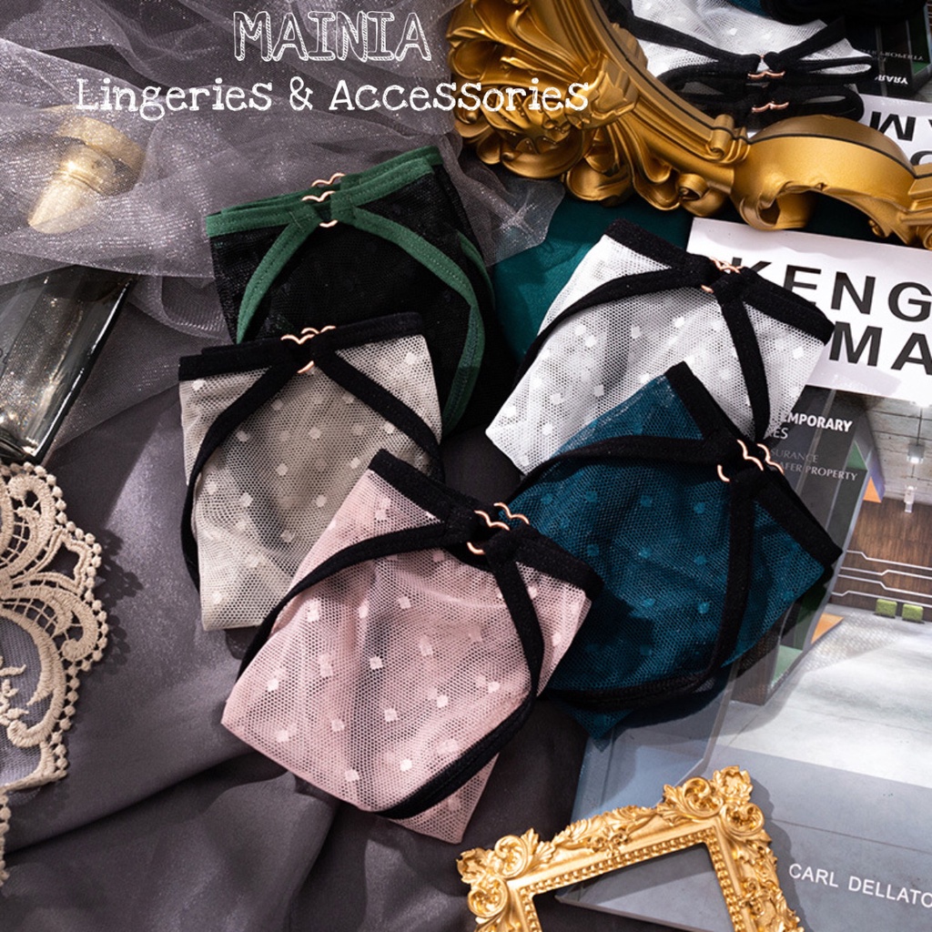 Quần Lót Ren Nữ Chấm Bi Khoen Tim Hai Bên Hông Phối Viền Màu Chíp Ren Xinh Xắn Dễ Thương Mainia Shop