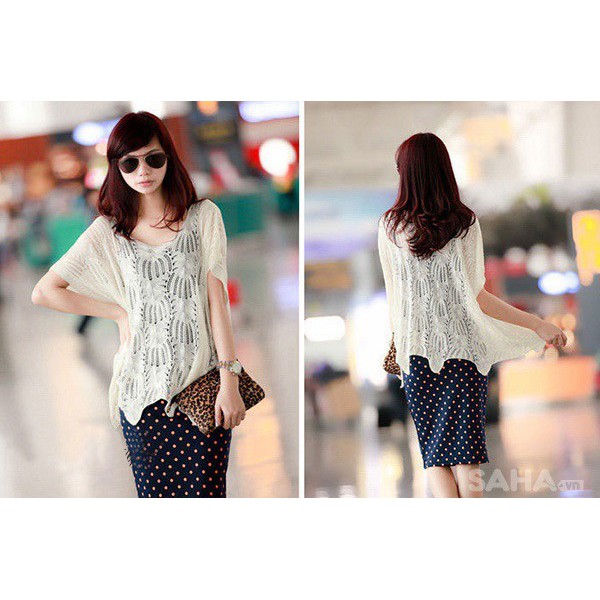 Áo len lưới from dài rộng họa tiết năm nhánh dịu dàng | BigBuy360 - bigbuy360.vn