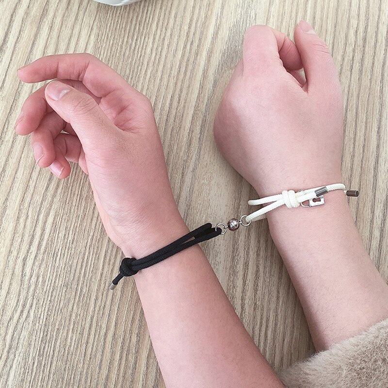 Fashion Magnet Lovers Lock Heart Magnetic Bracelet For Women Men Braided Rope Wrist Chain Minimalist Jewelry Gift