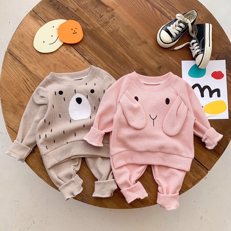 Bộ thu đông dài tay( Mã 23) cho bé trai bé gái chất liệu len tăm cao cấp tai dài tai ngắn 7-20kg.
