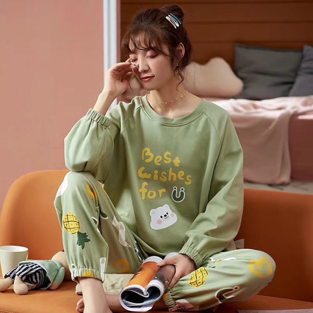 Bộ Đồ Ngủ Tay Dài In Họa Tiết Hoạt Hình Dễ Thương Thời Trang Mùa Hè Cho Nữ