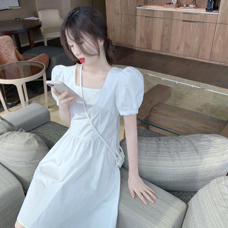 Đầm Tay Phồng Cổ Vuông Thiết Kế Mới Thời Trang Mùa Hè Theo Phong Cách Pháp Cho Nữ