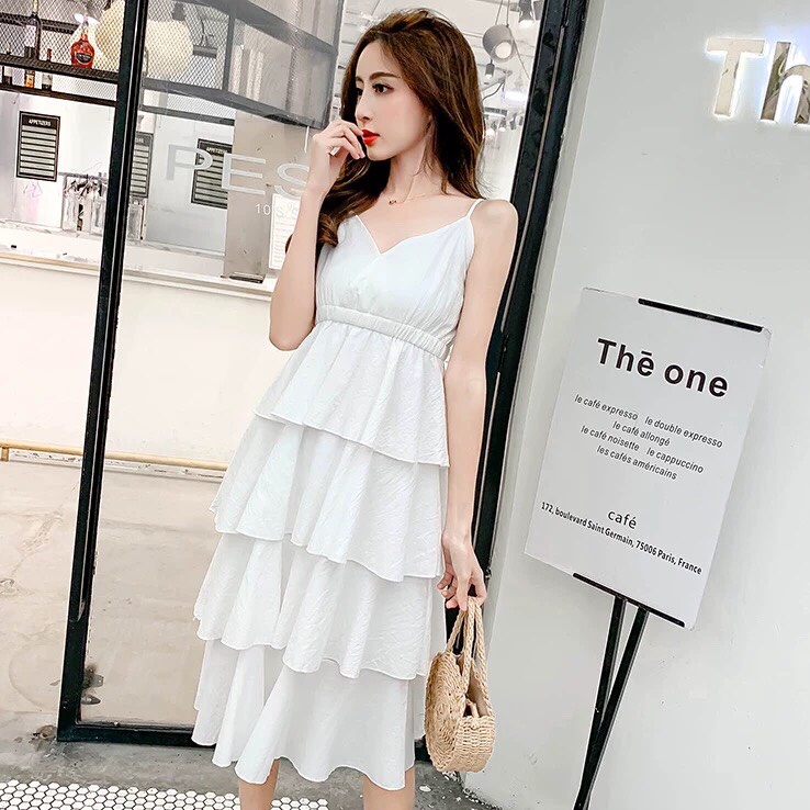 (2 màu) Đầm xòe 2 dây 4 tầng dễ thương - VN131801
