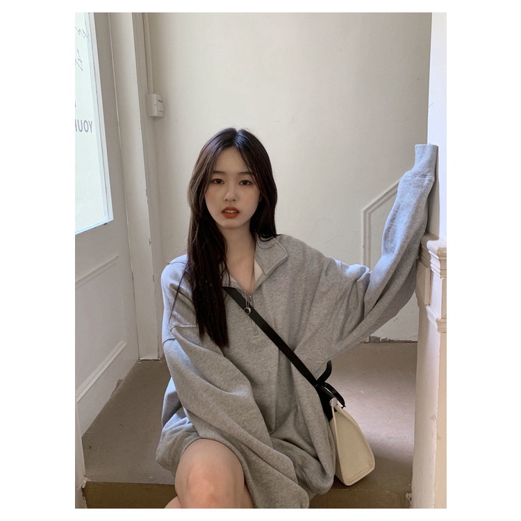 Áo sweater Cổ polo Dáng Rộng Màu Xám Thời Trang Mùa Thu Cho Nữ JH-CX-31