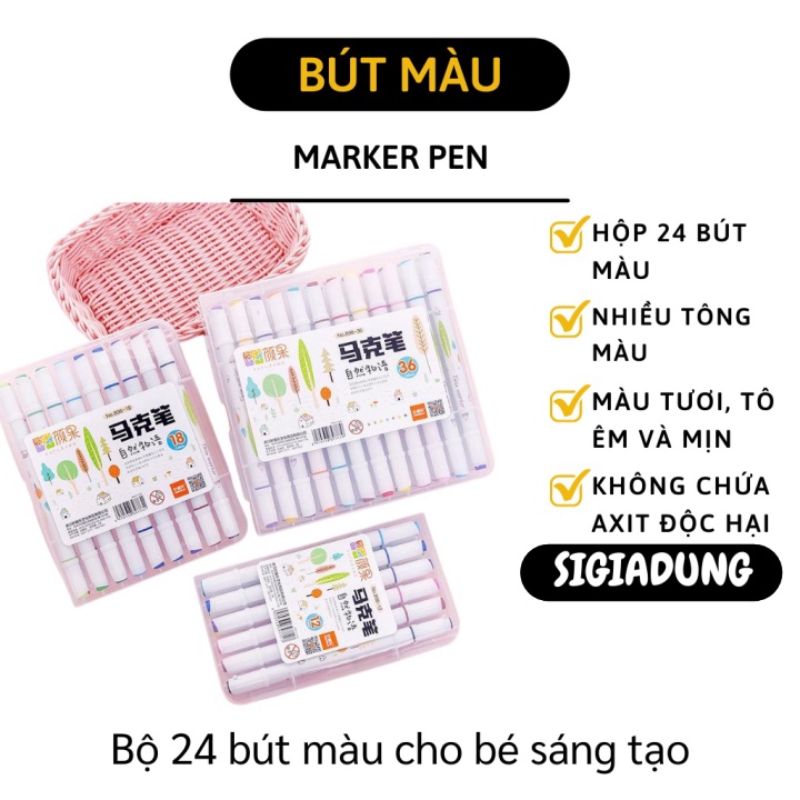 [SGD] Bút Màu Nước - Bộ 24 Bút Lông 2 Đầu, Tô Màu Vẽ Tranh Nhiều Màu Cho Bé Vẽ, Highlight 6351