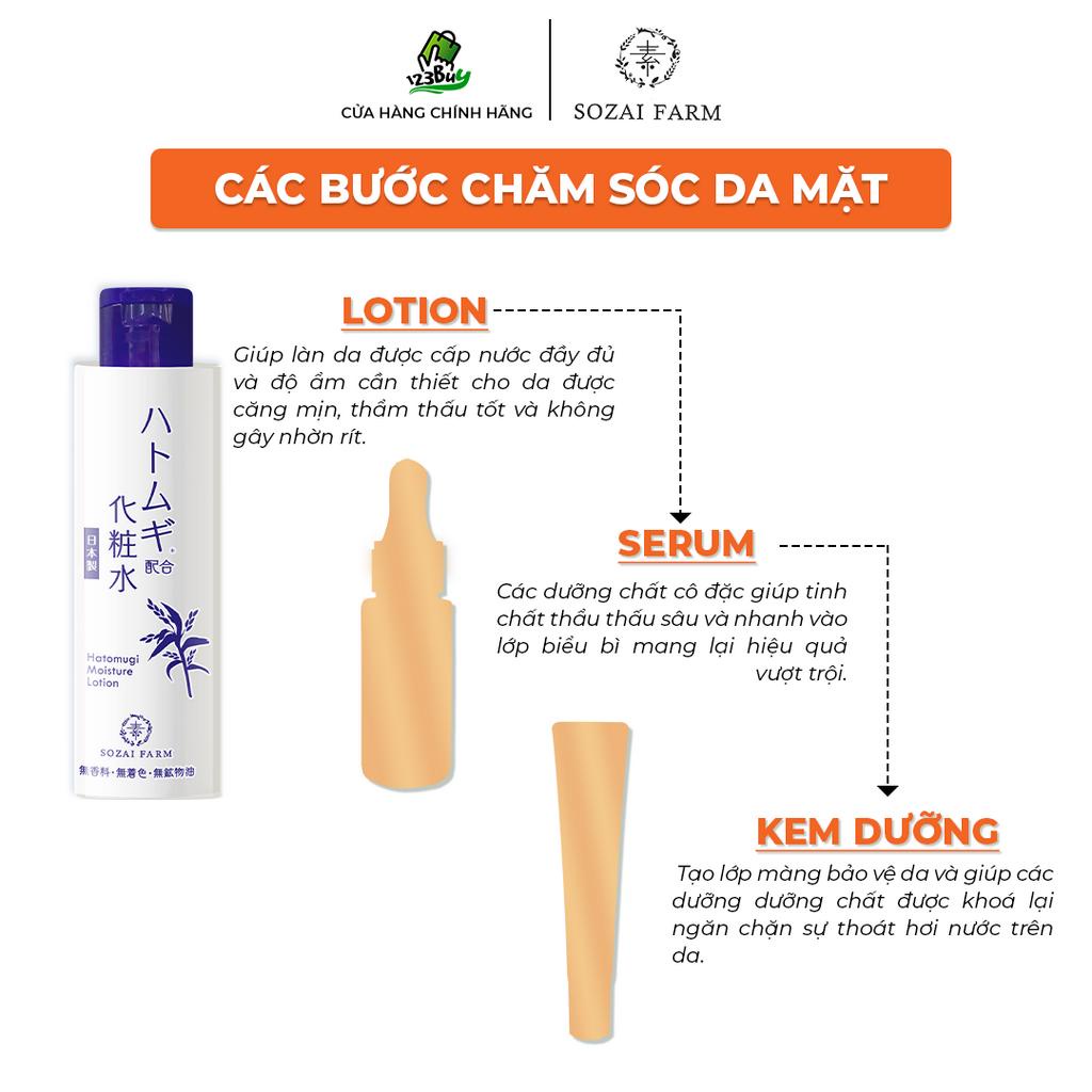 Sữa dưỡng cấp ẩm và bổ sung dưỡng chất Sozai Farm Hatomugi Moisture Lotion – Dạng Lotion - 180ml