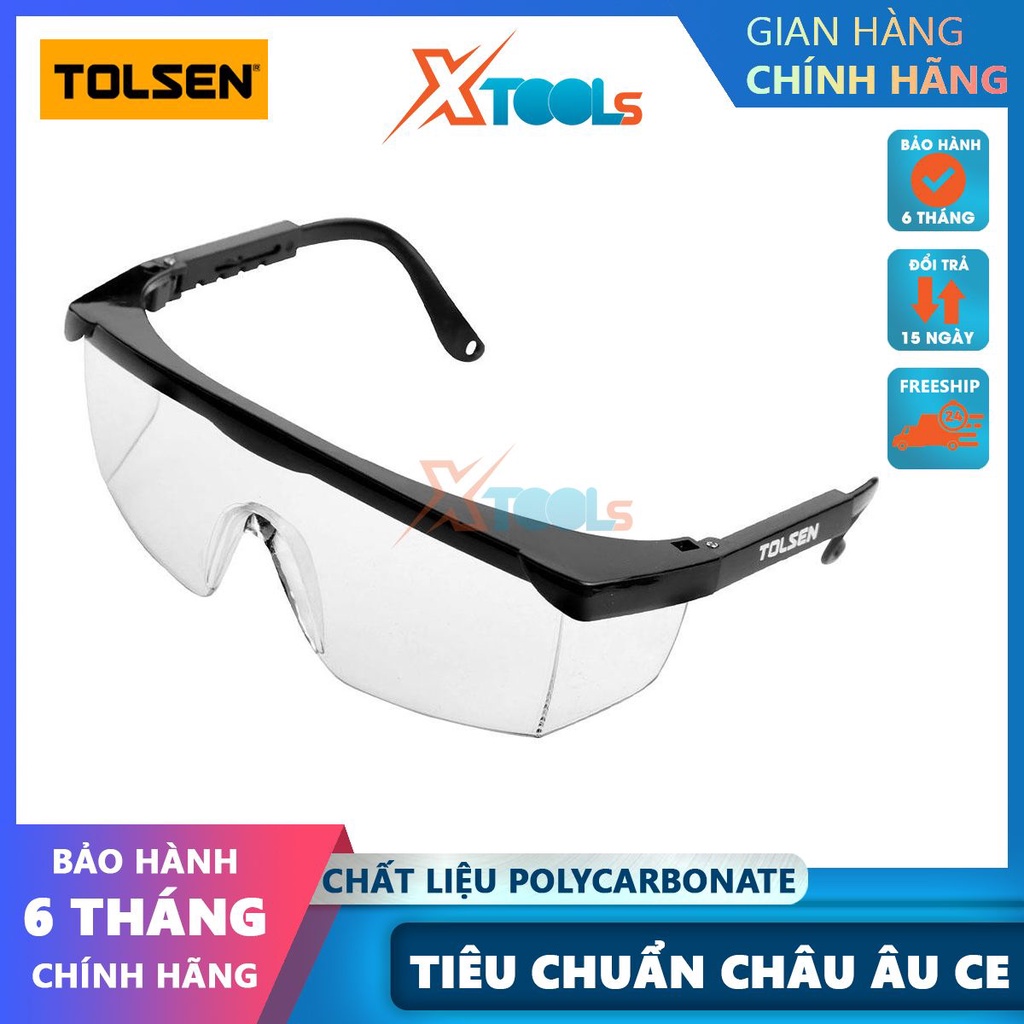 Kính bảo hộ Tolsen 45071, kính chất liệu Polycarbonate, có thể điều chỉnh chiều dài phù hợp với người[CHÍNH HÃNG][XTOOLS