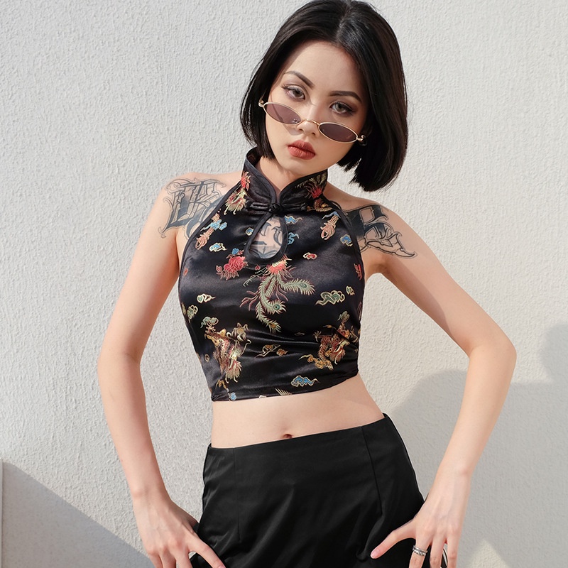 Áo kiểu croptop sát nách cổ chữ V hở lưng thời trang mùa hè quyến rũ xinh xắn dành cho nữ