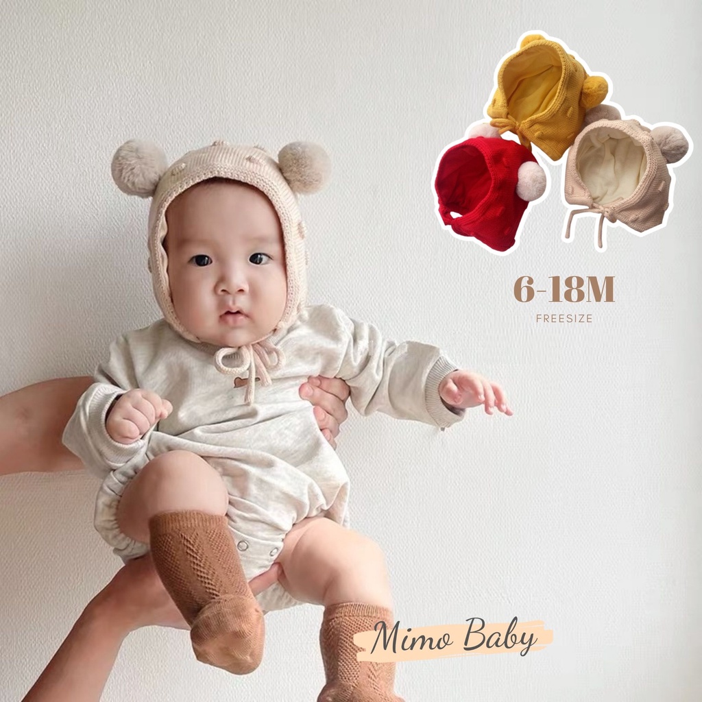 Mũ nón len cột dây 2 quả bông đáng yêu cho bé Mimo Baby ML59