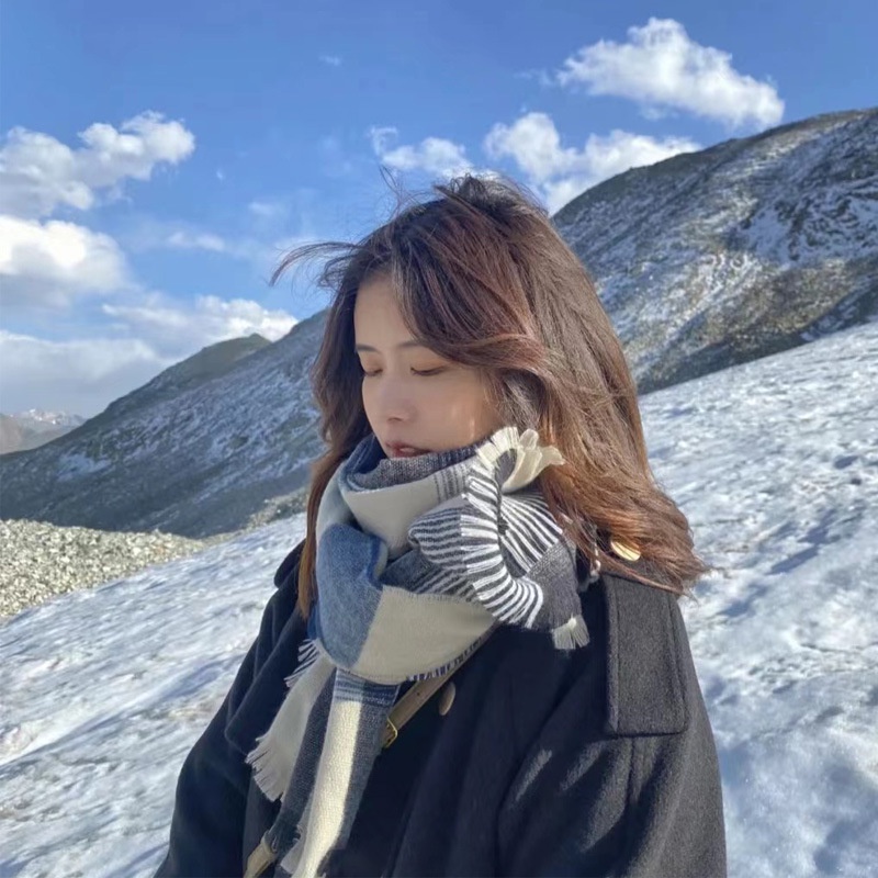 Khăn Choàng Cổ Cashmere Dày Ấm Áp Họa Tiết Kẻ Sọc Kiểu Hàn Quốc Thời Trang Mùa Đông 2022 Mới