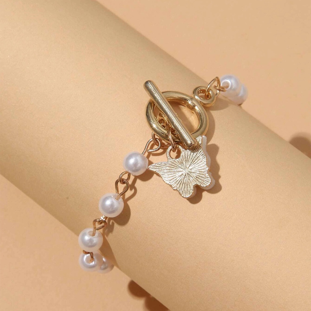Vòng Tay Ngọc Trai Mặt Bướm Đơn Giản Ngọt Ngào Thời Trang Cho Nữ