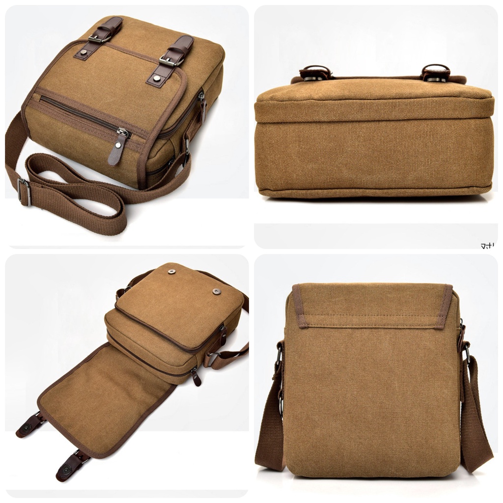 Túi Nam Đeo Chéo Mini Vải Canvas Zachi Trượt Nước Màu Nâu/Đen - T02