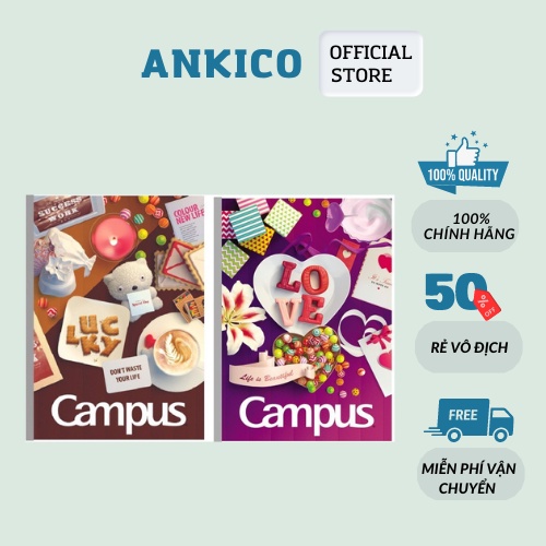 Vở kẻ ngang Campus 200 Trang Gift tập kẻ ngang có gáy in hình dễ thương ANKICO