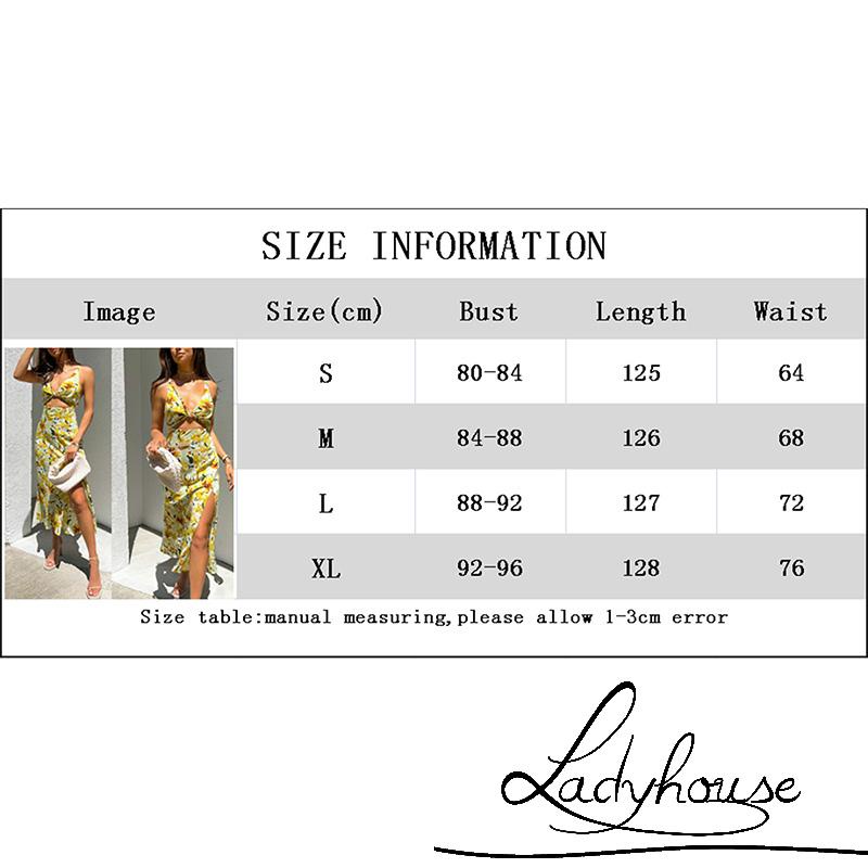 Ld- Đầm khoét cổ chữ v Hở Lưng In Họa Tiết Hoa Màu Vàng S/ M/ L/ XL Cho Nữ