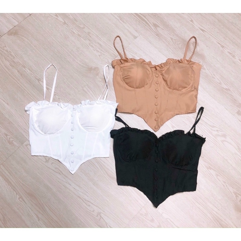 Áo 2 dây tà nhọn có mút ngực chất kate nhún lưng