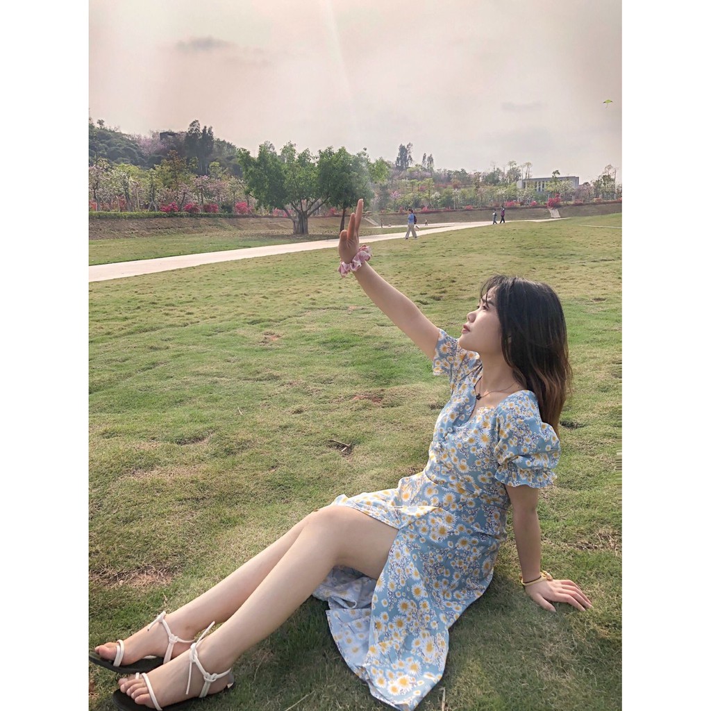 Đầm midi họa tiết hoa cúc retro nữ tính ngọt ngào