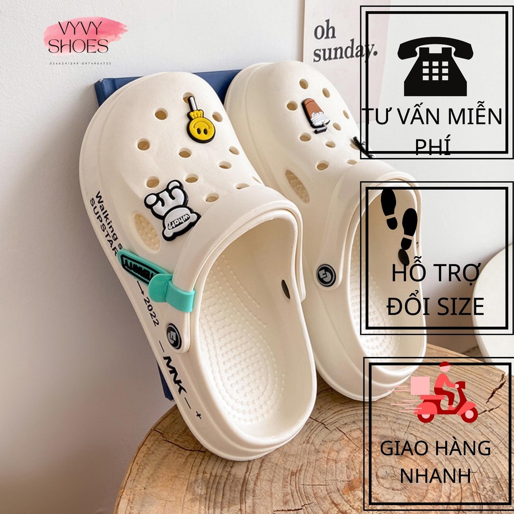 Dép Cross Nữ Kèm Charm, Dép Bánh Mì Nữ Đế Cao Siêu Dễ Thương, Cực Êm Chân Giúp Cho Outfit Của Bạn Chất Hơn